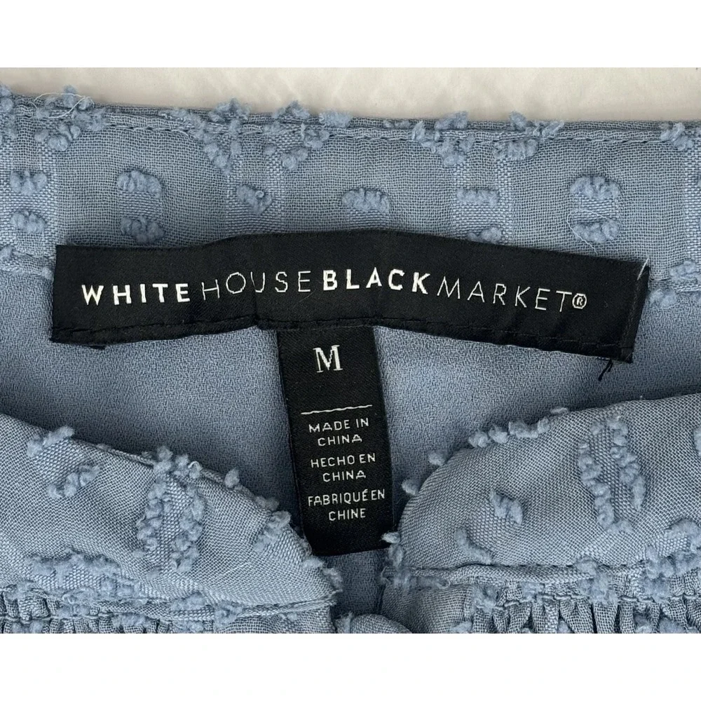 White House Black Market Mini‎ Dress Size Medium Smocked Waist Swiss Dot Blue